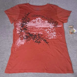 Vintage Y2K Billabong T-shirt Girls Large Flower Orange Spellout Logo Slim 2010s - Picture 1 of 7