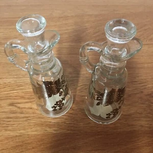 Hazel Atlas Glass Cruet Set of Two With Sterling Gold Floral Overlay Vintage - Picture 1 of 8