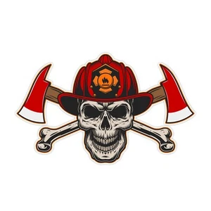 Firefighter Ax Sticker Jolly Roger Skull Vinyl Decal Pirate Fireman Dept Fire - Picture 1 of 4