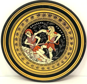 Piatto da parete stile greco antico AMAZONA tema battaglia vintage argilla dipinto a mano - Foto 1 di 16