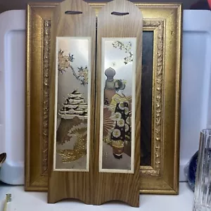 Placca in legno stile Chokin arte giapponese set due pezzi circa 1990 - Foto 1 di 8