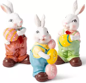 Easter Rabbit Resin Statues - 3Pcs Spring Easter Rabbit Bunny Egg Figurines Cute - Picture 1 of 12