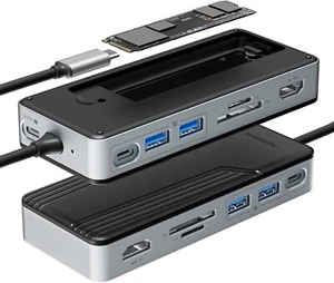 Stacja dokująca 8 w 1 USB C HUB z obudową SSD M.2 NVMe 4K HDMI PD 100W 10Gbps - Zdjęcie 1 z 8