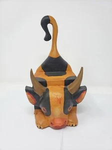 Salvadanaio in legno artigianale indonesiano/balinese mucca salvadanaio monete - Foto 1 di 5