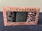 Lucky Brand gift box of 3 pair women's crew sock red gray multi patterned 4-10