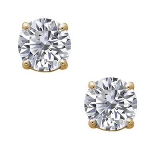 Pendientes de tachuelas de solitario redondos brillantes de 1 quilates oro amarillo real de 14 K en tornillo posterior - Imagen 1 de 2