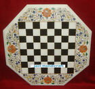 2' White Marble Chess Table Top Pietra Dura Inlay Malachite Children Game P19