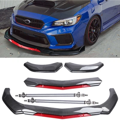 Front Bumper Lip Spoiler Splitter+Strut Rod Carbon Fiber For Subaru WRX STI Foto 1 de 4
