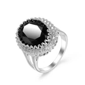 12 mm*16 mm negro AAA Cz anillo de boda para mujer plata 925 talla 6-10 - Imagen 1 de 6