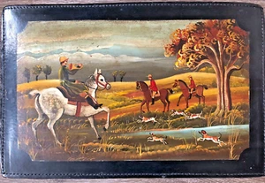 Antiker Reisekoffer Jagdmotiv Handgemalt Lederkoffer - Bild 1 von 9