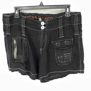 Pete & Greta By Johnny Was NEW Black Linen Y2K Cargo Shorts *READ* Sz 4 - Picture 1 of 7