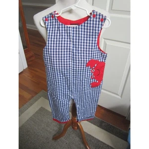 LIL CACTUS ROYAL BLUE GINGHAM ROMPER W/ RED EMBROIDERED CRAB SIZE 2T - Picture 1 of 6
