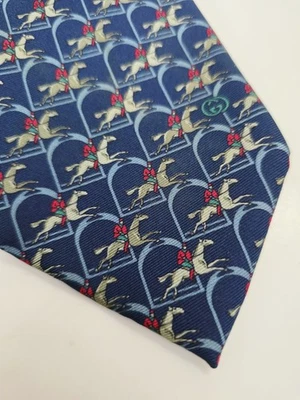 Corbata de Seda Gucci Estampado de Caballo Azul Hecha en Italia De Colección Para Hombre Usada Foto 1 de 4