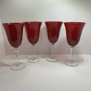 Set of 4 Signed Qualia Rouge Red Collection Wine Water Goblet Glasses Hand Blown - Picture 1 of 13