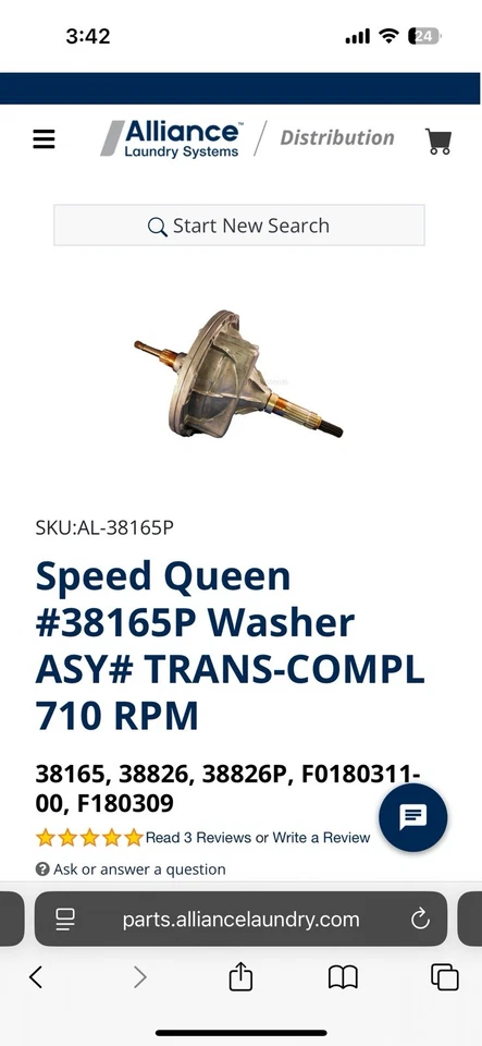 Speed Queen Washer Top loader Transmission Assembly 38165P,  37469 )New) - Image 1 of 1