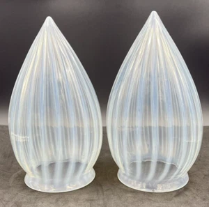 2 Vintage Ribbed Opalescent Glass Light Shade 7 in Tall Art Deco 3 in Opening - Picture 1 of 20