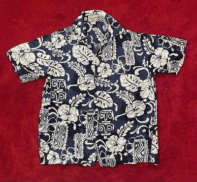 Camisa Aloha Hut Hawaii para mujer manga corta estampado tropical cuello azul talla: S Foto 1 de 4