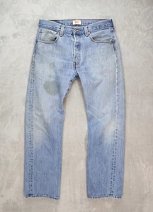 Men's Distressed Levi's 501 Button Fly Blue Jeans Fits 32x30 - Picture 1 of 6