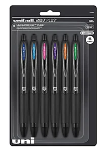 Uniball 207 Plus einziehbarer Gelstift mittel 0,7 mm verschiedene Farben Packung mit 6 Stiften - Bild 1 von 8