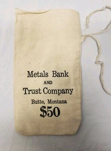Borsa di deposito banca in tela vintage "Metals Bank & Trust Co Butte, Montana $50" 8x4" - Foto 1 di 6