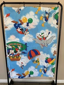 Vintage Disney Mickey Mouse Air Mobile Twin Flat Sheet Dumbo Goofy Pluto - Picture 1 of 12