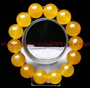 Huge Natural Yellow Topaz 14mm Round Gemstone Beads Elastic Bracelet 7.5" AAA+ - Picture 1 of 12