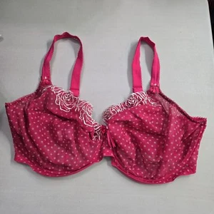 Elomi Women Bra 40H Pink Polka Dot Sheer Underwired Bow Lace Adjustable Straps - Picture 1 of 9