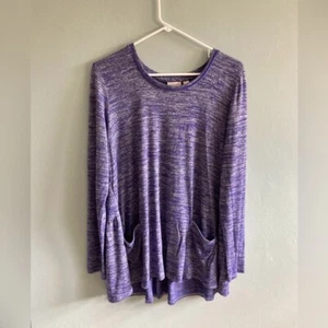 Top túnica para mujer Lori Goldstein jaspeado púrpura y plateado con bolsillos Lg con logotipo - Imagen 1 de 6