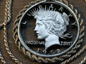 Gem lovely 1952 Mint Peace Liberty SILVER DOLLAR Pendant 24" 925 Sterling Chain - Picture 1 of 12
