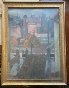 ÖLGEMÄLDE ECKARD 1926 BERN STADTANSICHT BLICK AUF EINEN VORGARTEN ABENDSTIMMUNG - Bild 1 von 7