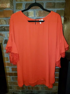 Cest-18/20W-Orange Red, Layered Short Sleeves,,Tunic Blouse - Picture 1 of 10