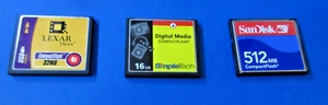 Sandisk 512MB Memory Compact Flash Card, Lexar 32MB and 16MB Compact Flash Cards - Picture 1 of 12