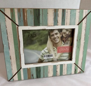 Distressed Green Stripe Picture Frame Nautical Farmhouse 7x5 Photo Easel Back - Picture 1 of 10