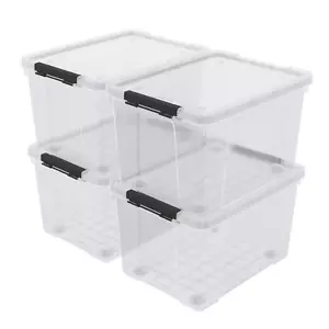 KEKOW 34 Qt Heavy Duty Clear Plastic Latching Stackable Storage Containers, 4PCS - Picture 1 of 9