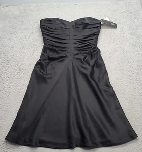 Carmen Marc Valvo Dress Women's 8 Black Silk Blend Pleated Flare Satin Strapless - Picture 1 of 11