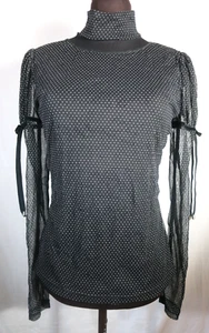 Top Indies Negro Blanco Lunares Malla Transparente Manga Larga Simulado Cuello Tortuga XS - Imagen 1 de 18