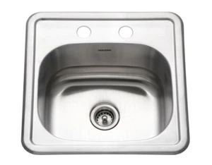 Barra de tazón individual de 2 orificios de montaje superior de acero inoxidable Houzer Hospitality de 15" - Imagen 1 de 21