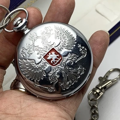 De colección. Reloj Bolsillo URSS Rusia MOLNIJA 15j Estuche Cazador Doble Cabeza Águila Foto 1 de 4