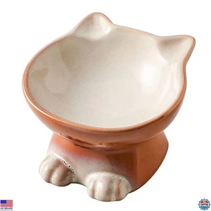 Cuencos de cerámica elevados para gatos y perros Nihow de 5 pulgadas - Elegante juego de alimentación marrón, 4,5 oz - Imagen 1 de 6