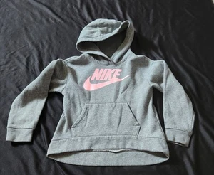 Nike Girls Youth 6X Years Sweatshirt Hoodie Gray Pink Swoosh Spellout Pullover - Picture 1 of 5