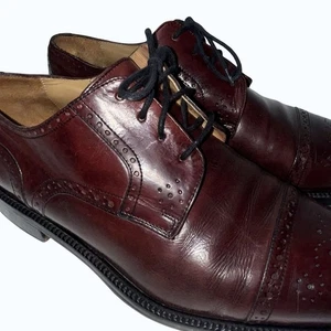 Johnston & Murphys Mens Cap-Toe Oxford Dress Shoes Sz 8.5 Burgundy Leather Italy - Picture 1 of 15