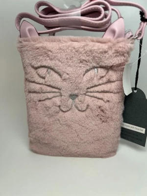 NWT T-Shirt &Jeans Cat Face Purse Crossbody Faux Fur Embroidered Zipper Pink - Image 1 of 4