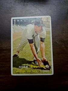 1957 Topps Baseball Card Boston Red Sox Norm Zauchin Vtg Creases Low Grade #372 - Picture 1 of 2