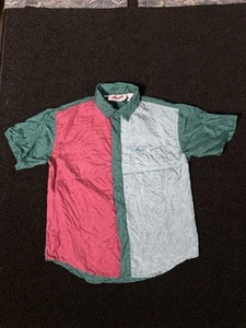 vintage shirt L colorblock kids LARGE SILK short sleeve touch - AB185 - Picture 1 of 18