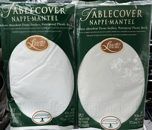 Menge von zwei Vintage Linette 3-lagig Tisch Abdeckung wasserdichte Rückseite weiß 54" x 108" USA - Bild 1 von 5