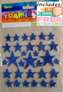 🆕1 sheet of foam stickers-blue glitter stars, foamies by Darice +🆓gift🎁🥳 - Picture 1 of 8
