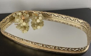 Vintage Gold Filigree Rectangle Rounded Corners Perfume Mirror/Tray Dresser - Picture 1 of 12
