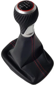 PASST FÜR SEAT IBIZA CUPRA 5 GANG CARBON SCHALTKNAUF SCHALTSACK NAHT ROT / RING - Bild 1 von 2
