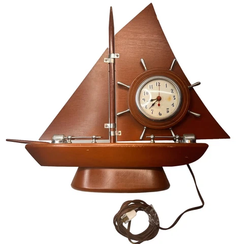 Windsor Rock Maple Sailboat electric Clock Vtg 50's sailing Needs Fix READ Pics Cover