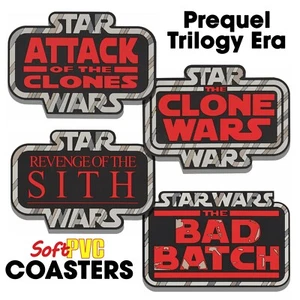 Set of 4 Kenner STAR WARS Saga Prequel Era Vintage style logo soft PVC coaster - Picture 1 of 11